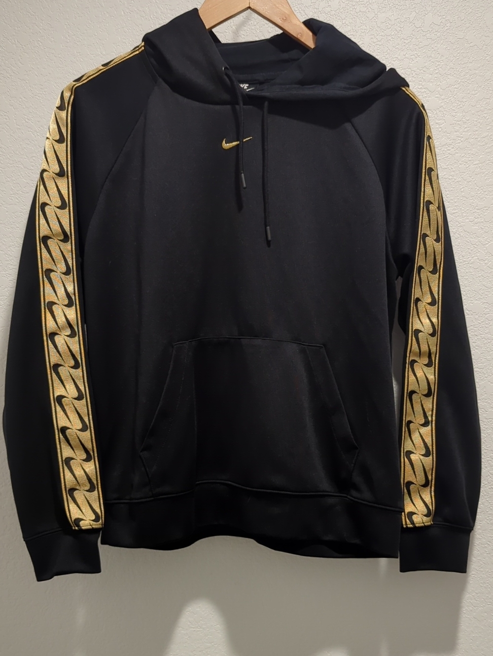 Nike Repeat Swoosh Logo Taped Hoodie Black Gold